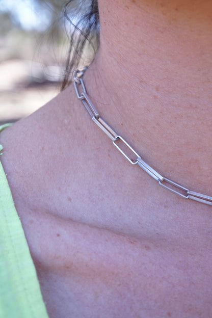 handmade sterling rectangle chain choker -  15.25"