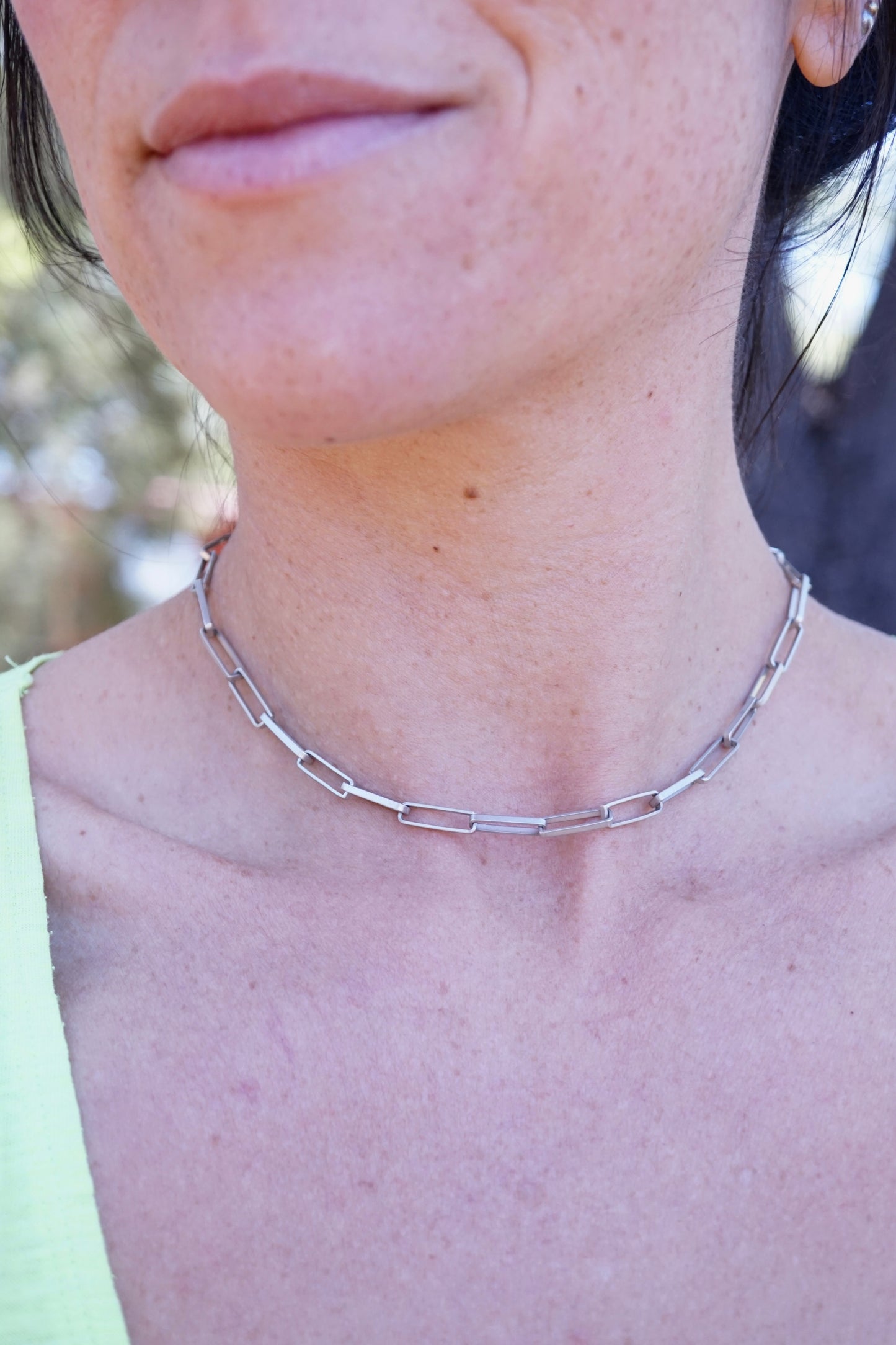 handmade sterling rectangle chain choker -  15.25"