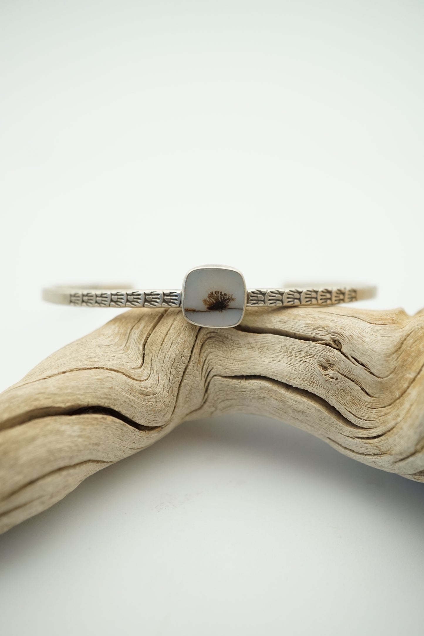 stamped stacking cuff with dendritic agate