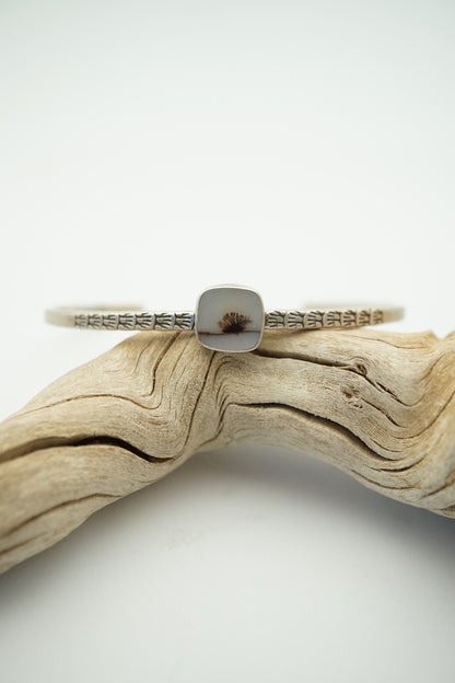 stamped stacking cuff with dendritic agate