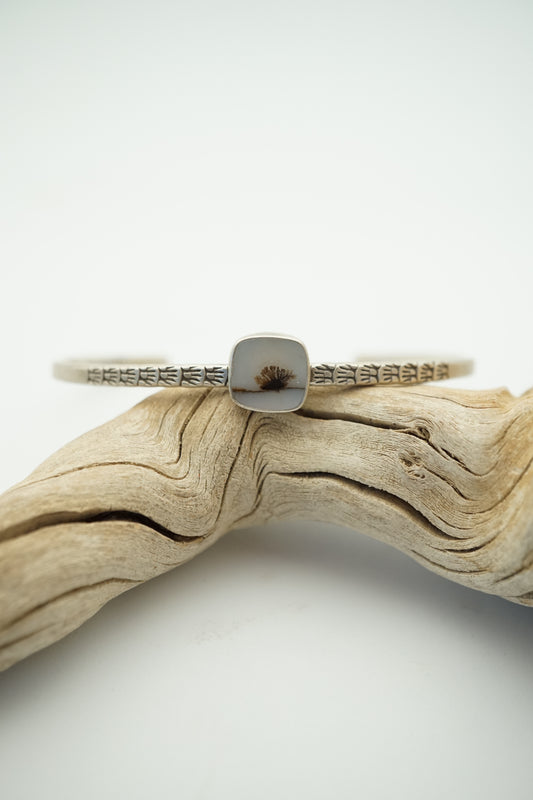 stamped stacking cuff with dendritic agate