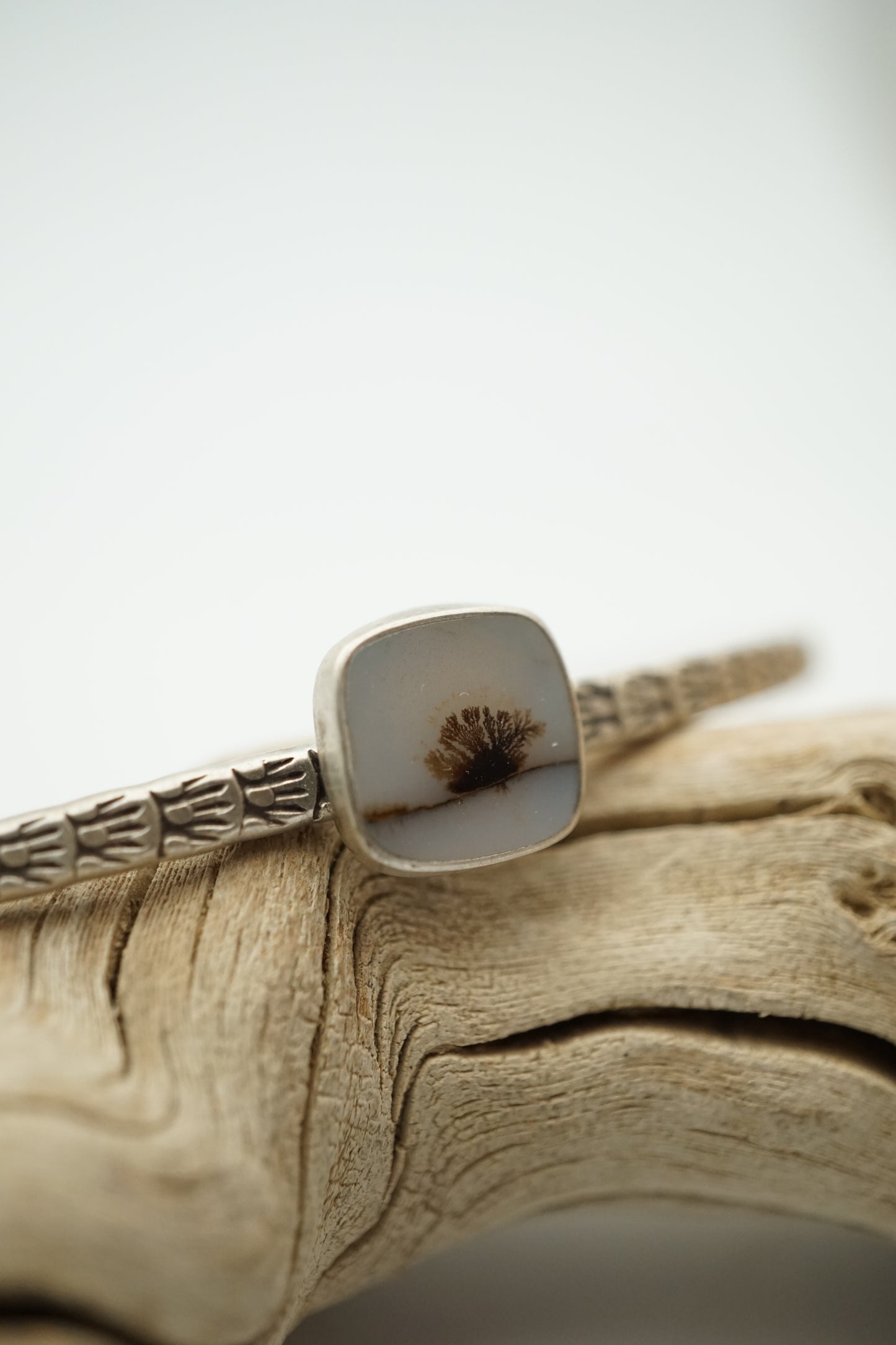 stamped stacking cuff with dendritic agate