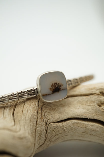 stamped stacking cuff with dendritic agate