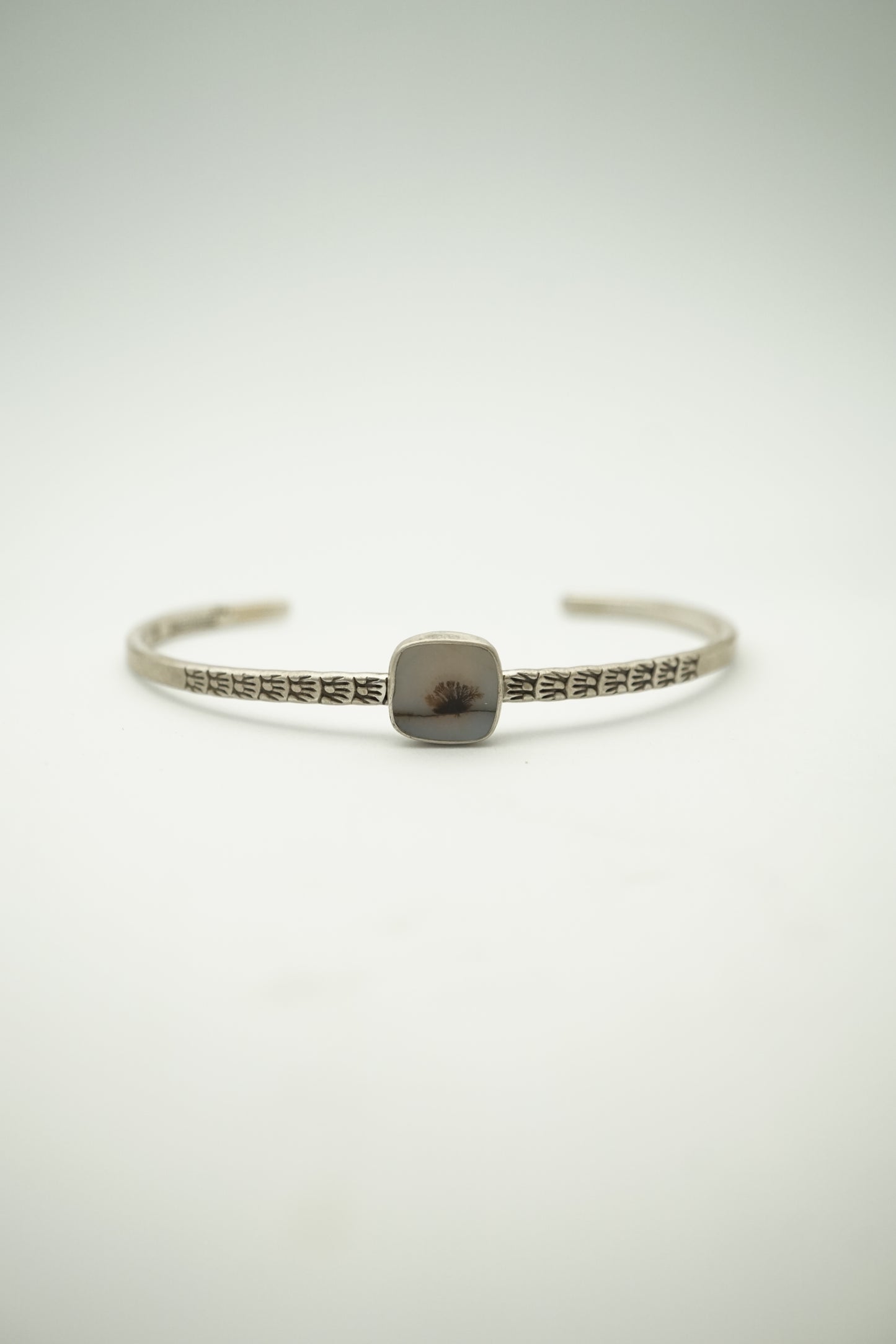 stamped stacking cuff with dendritic agate