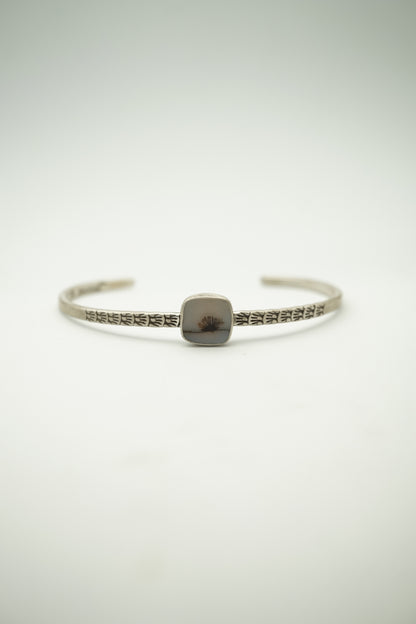 stamped stacking cuff with dendritic agate