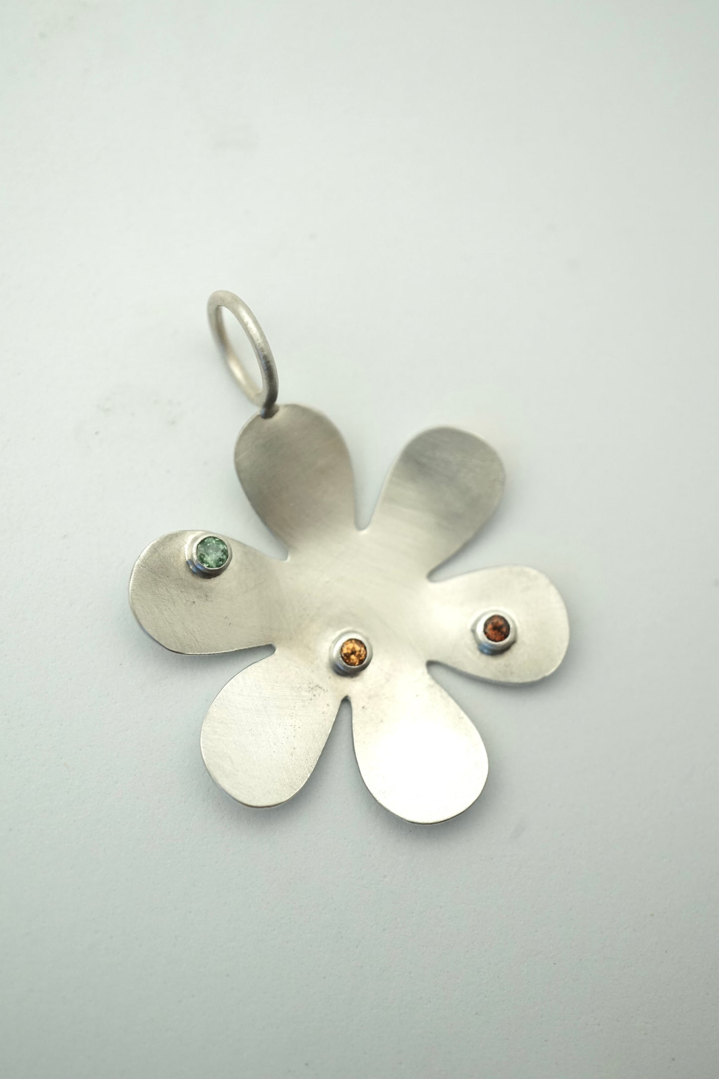 big silver retro flower pendant with multi-colored stones - NO CHAIN INCLUDED
