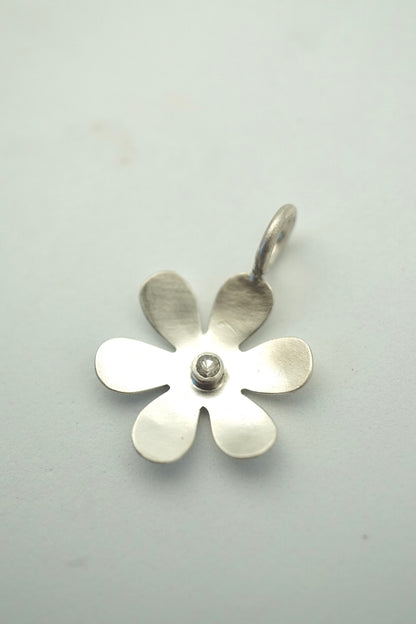 silver retro flower pendant with white sapphire - NO CHAIN INCLUDED