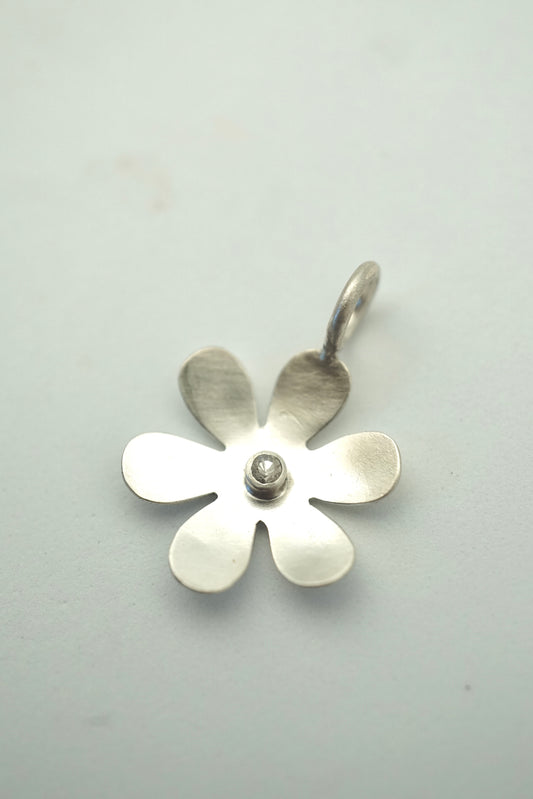 silver retro flower pendant with white sapphire - NO CHAIN INCLUDED