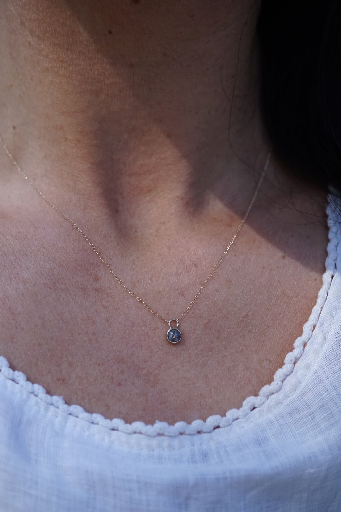 delicate 14k gold + salt and pepper diamond necklace