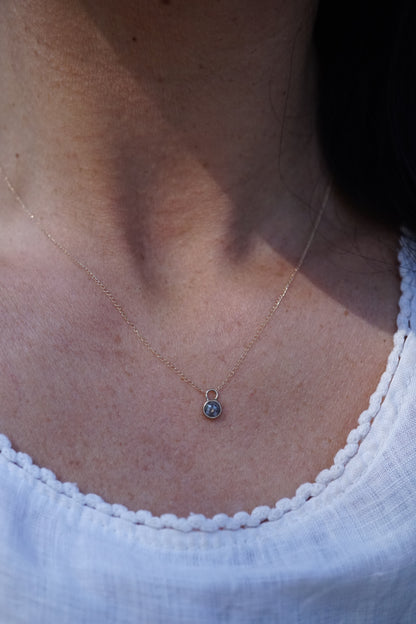 delicate 14k gold + salt and pepper diamond necklace