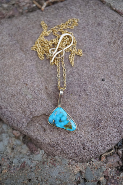 kingman turquoise asymmetrical triangle necklace in 14k goldfill