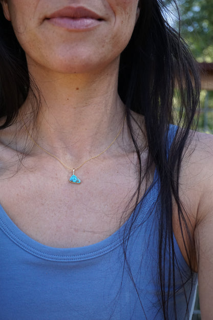 kingman turquoise asymmetrical triangle necklace in 14k goldfill