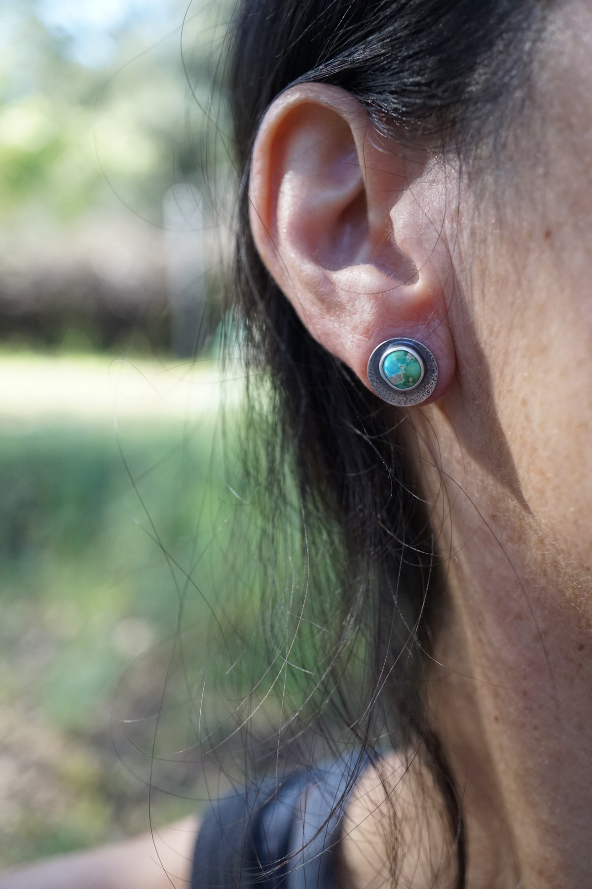 moon studs with polychrome sonoran turquoise