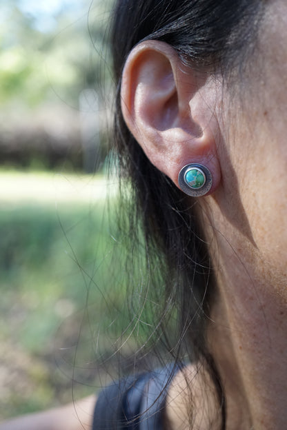 moon studs with polychrome sonoran turquoise