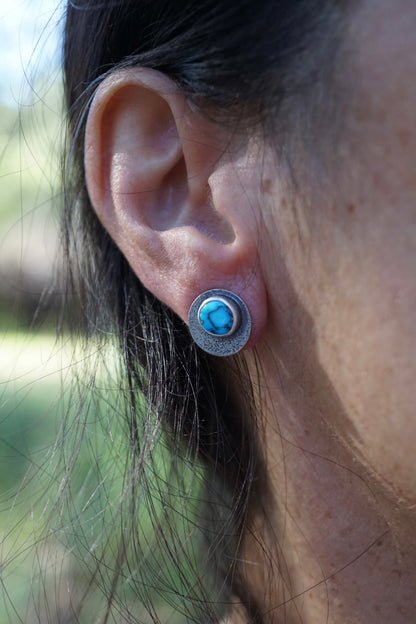 moon studs with high grade egyptian turquoise