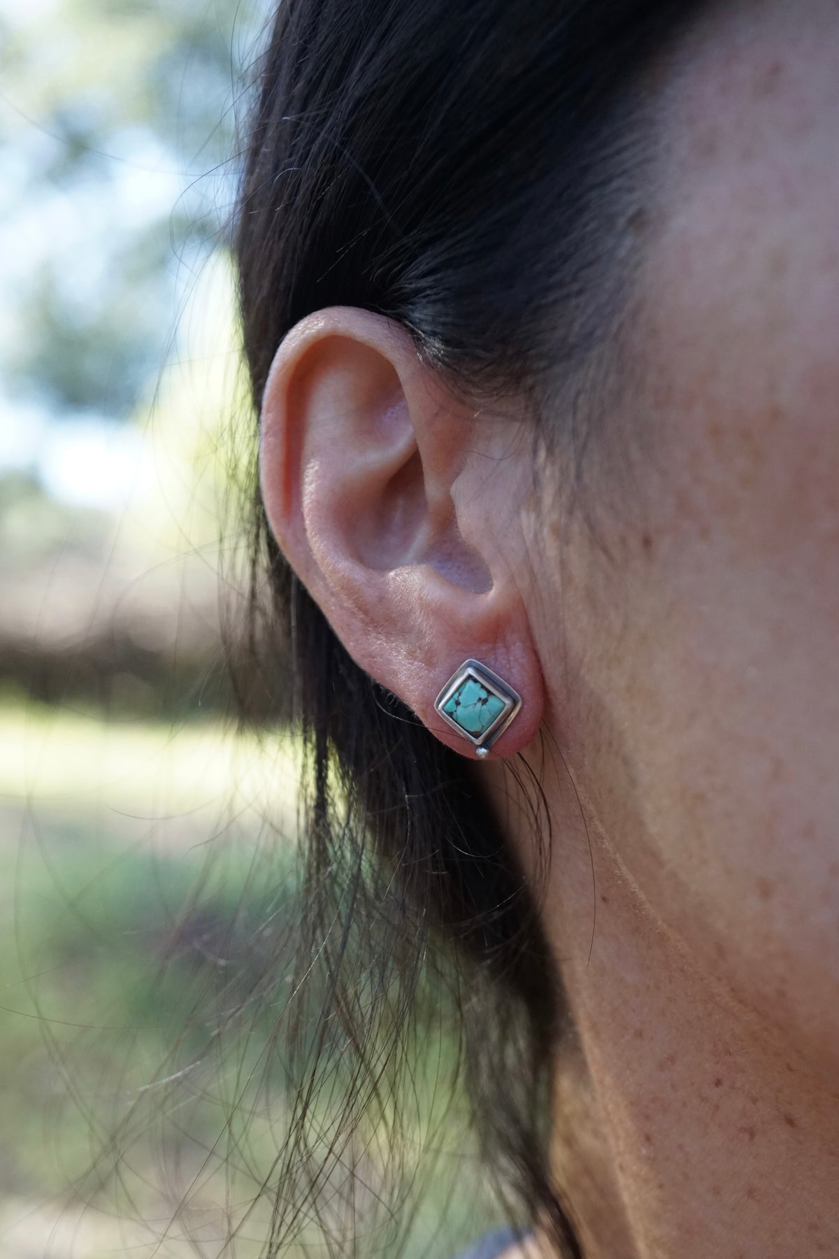 turquoise diamond shaped studs with chinese turquoise - pair 2