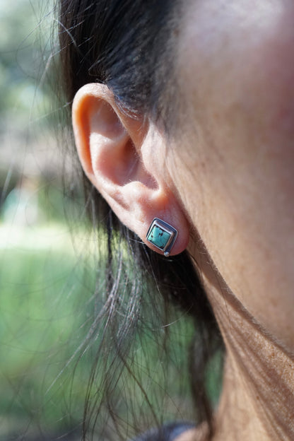 turquoise diamond shaped studs with chinese turquoise - pair 2