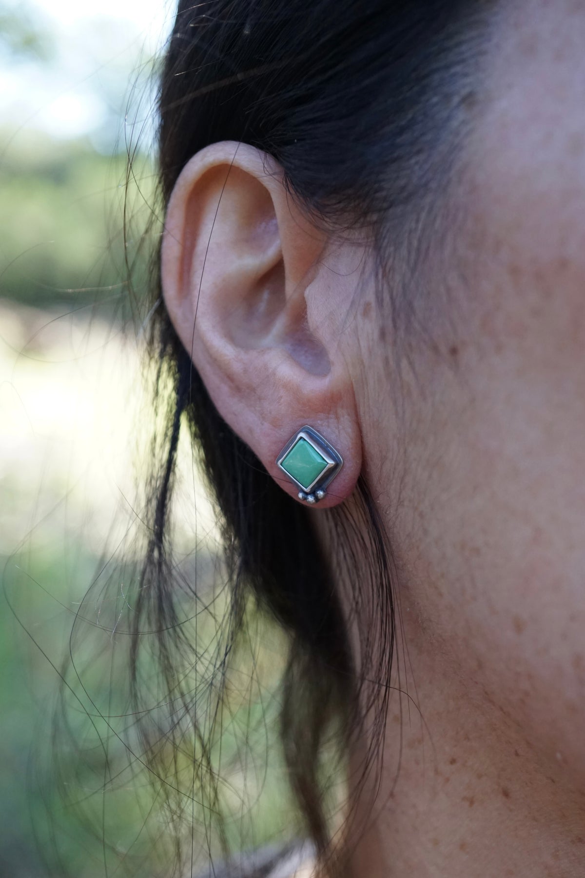 turquoise diamond shaped studs with chinese turquoise - pair 1