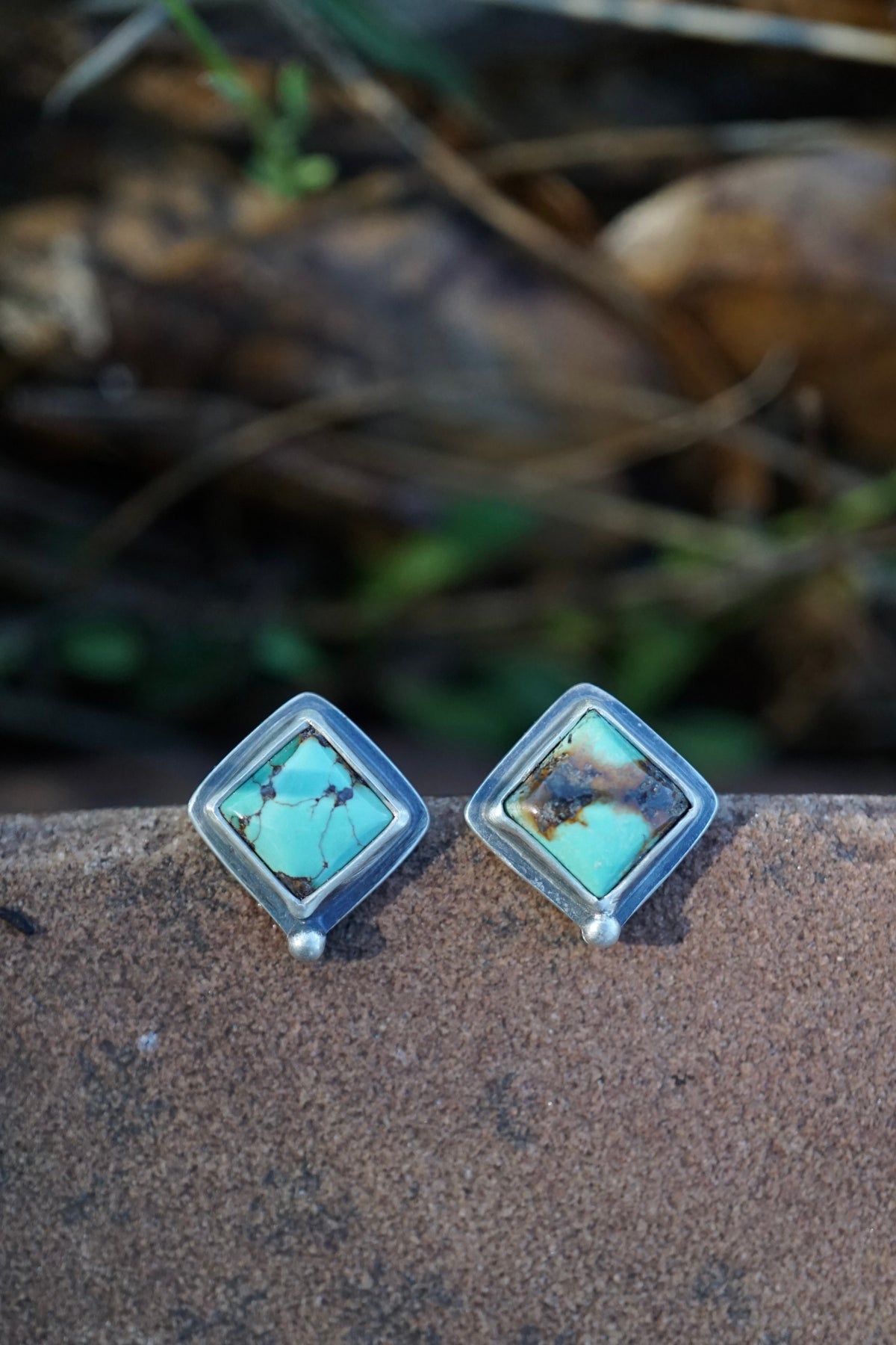 turquoise diamond shaped studs with chinese turquoise - pair 2