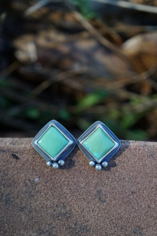 turquoise diamond shaped studs with chinese turquoise - pair 1