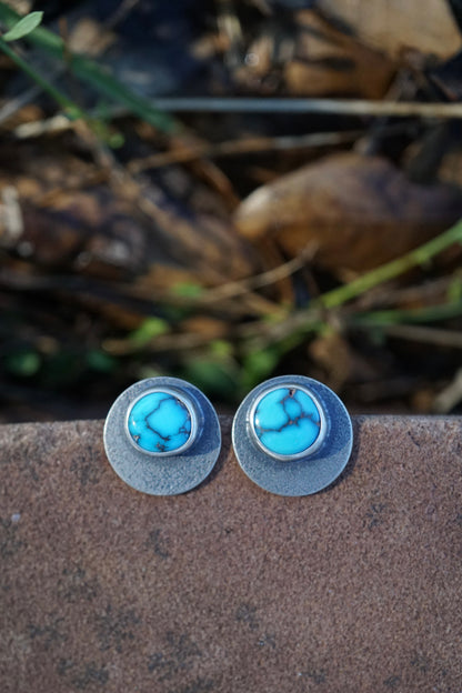 moon studs with high grade egyptian turquoise