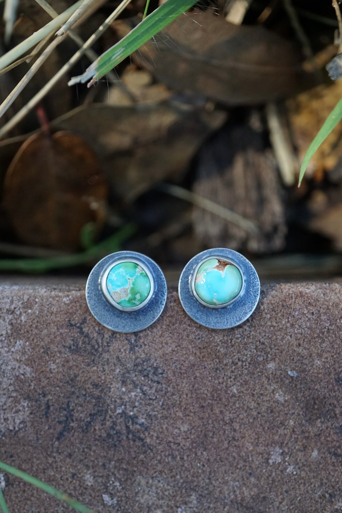 moon studs with polychrome sonoran turquoise