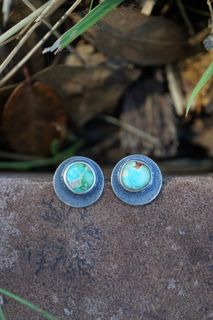 moon studs with polychrome sonoran turquoise