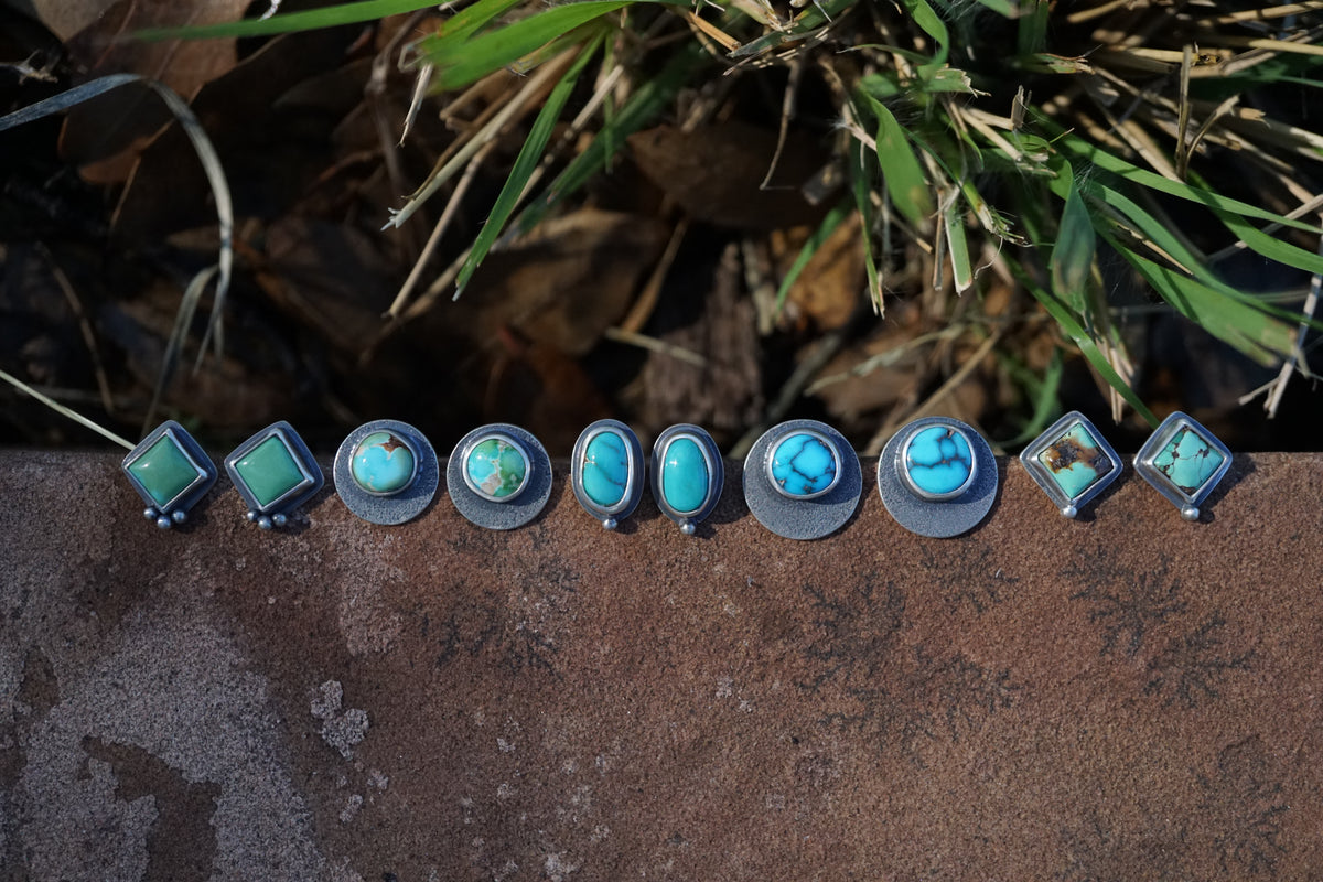 turquoise diamond shaped studs with chinese turquoise - pair 2