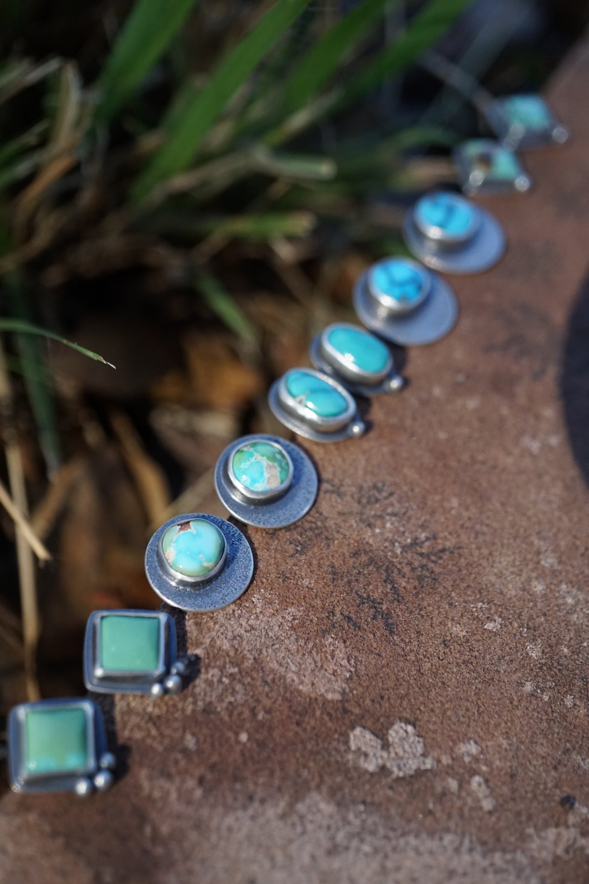 moon studs with polychrome sonoran turquoise