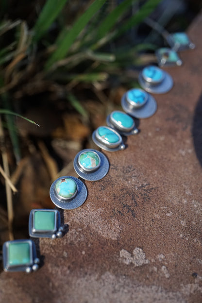 moon studs with polychrome sonoran turquoise