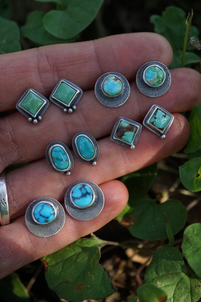 turquoise diamond shaped studs with chinese turquoise - pair 1