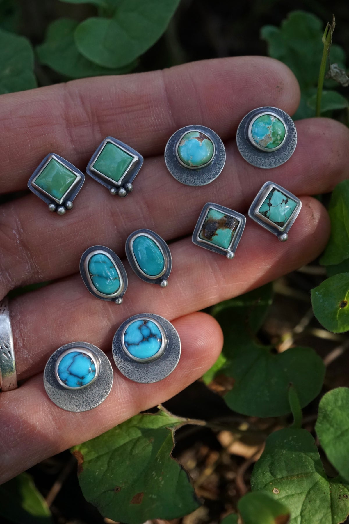 moon studs with high grade egyptian turquoise