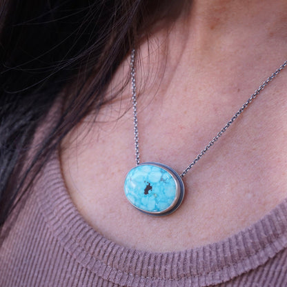 blue skies kingman turquoise oval necklace #1 - Lumenrose