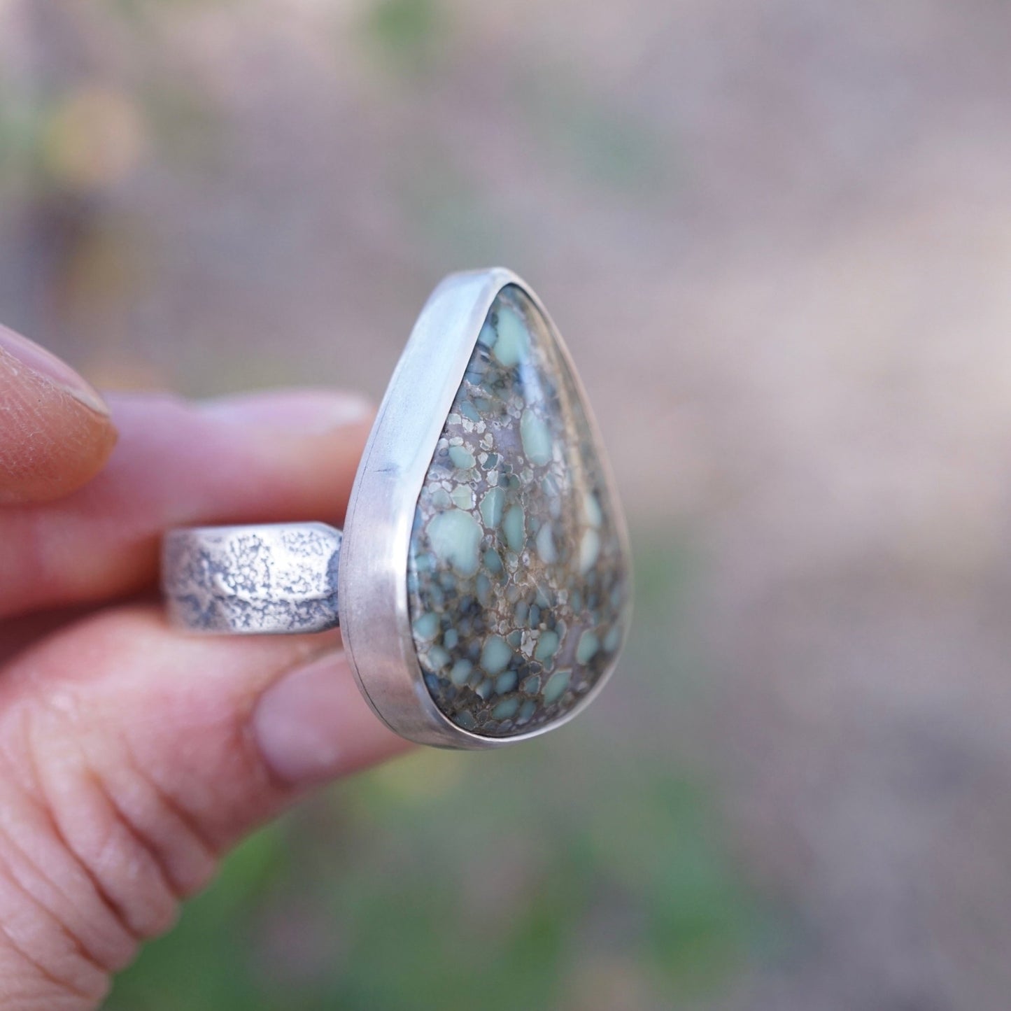 chunky poseidon variscite teardrop ring - size 7.5 - Lumenrose