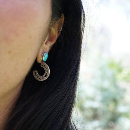 chunky vine hoops with kingman turquoise - pair #1 - Lumenrose