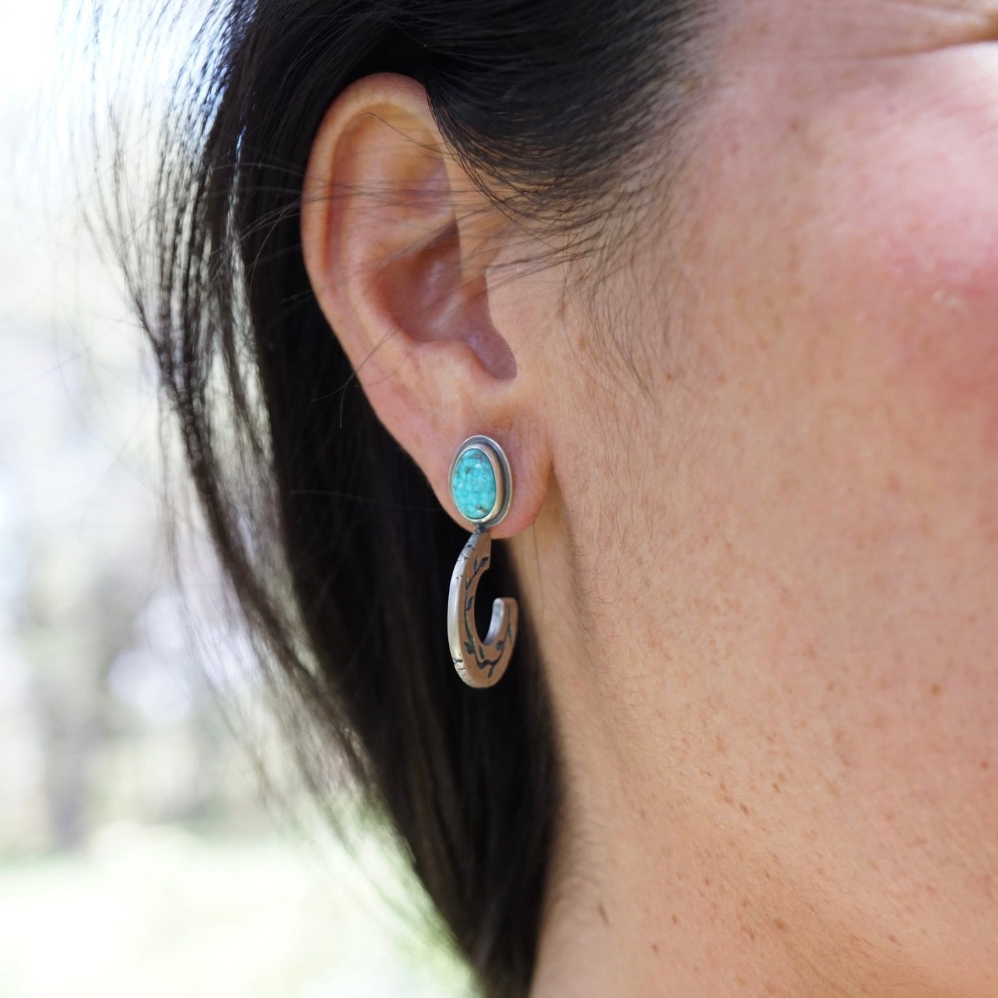 chunky vine hoops with kingman turquoise - pair #1 - Lumenrose