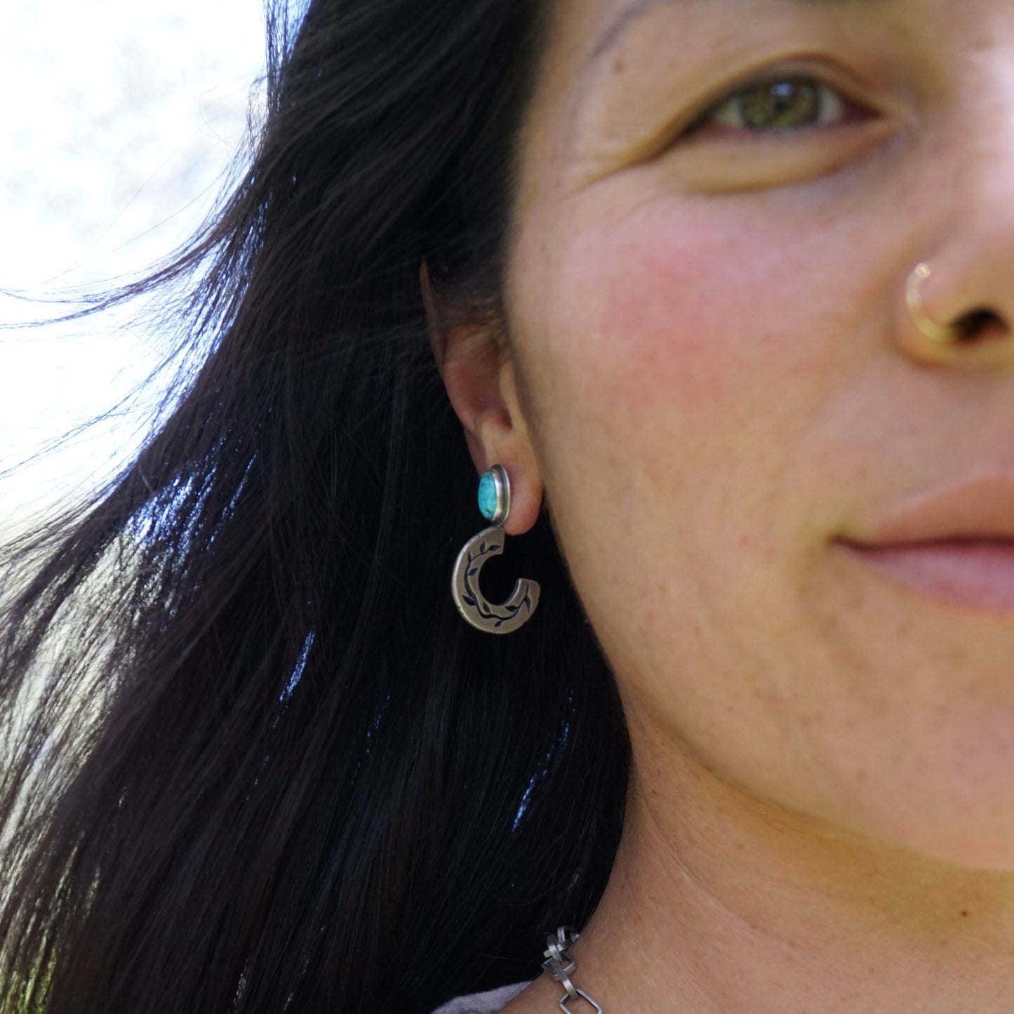 chunky vine hoops with kingman turquoise - pair #2 - Lumenrose