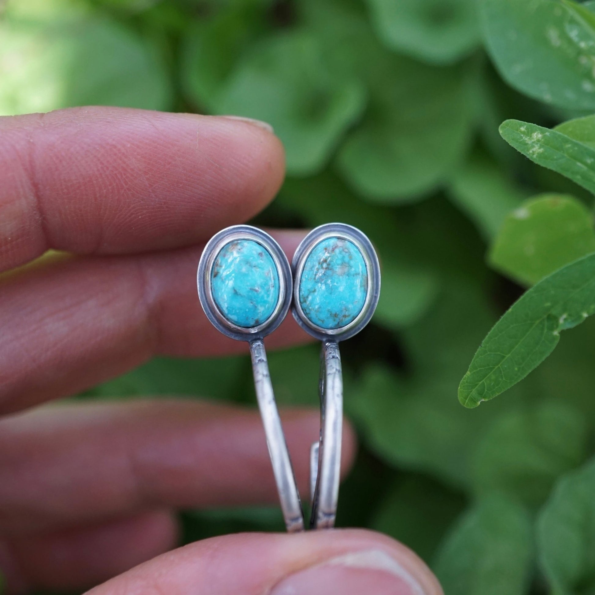 chunky vine hoops with kingman turquoise - pair #2 - Lumenrose