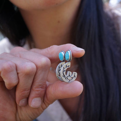 chunky vine hoops with kingman turquoise - pair #2 - Lumenrose