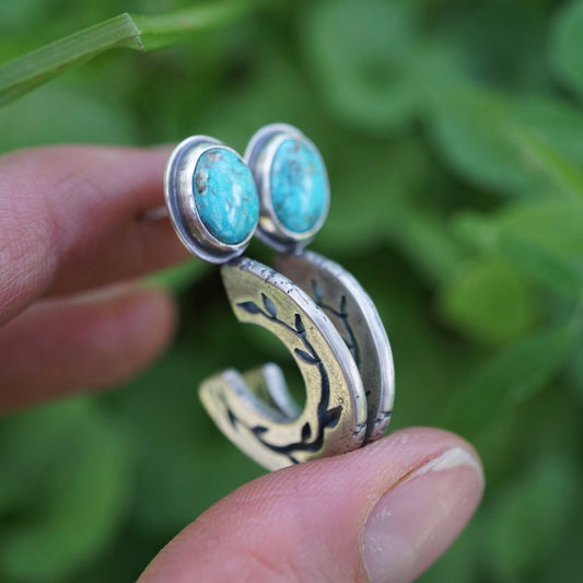 chunky vine hoops with kingman turquoise - pair #2 - Lumenrose