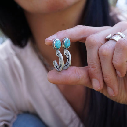 chunky vine hoops with kingman turquoise - pair #2 - Lumenrose