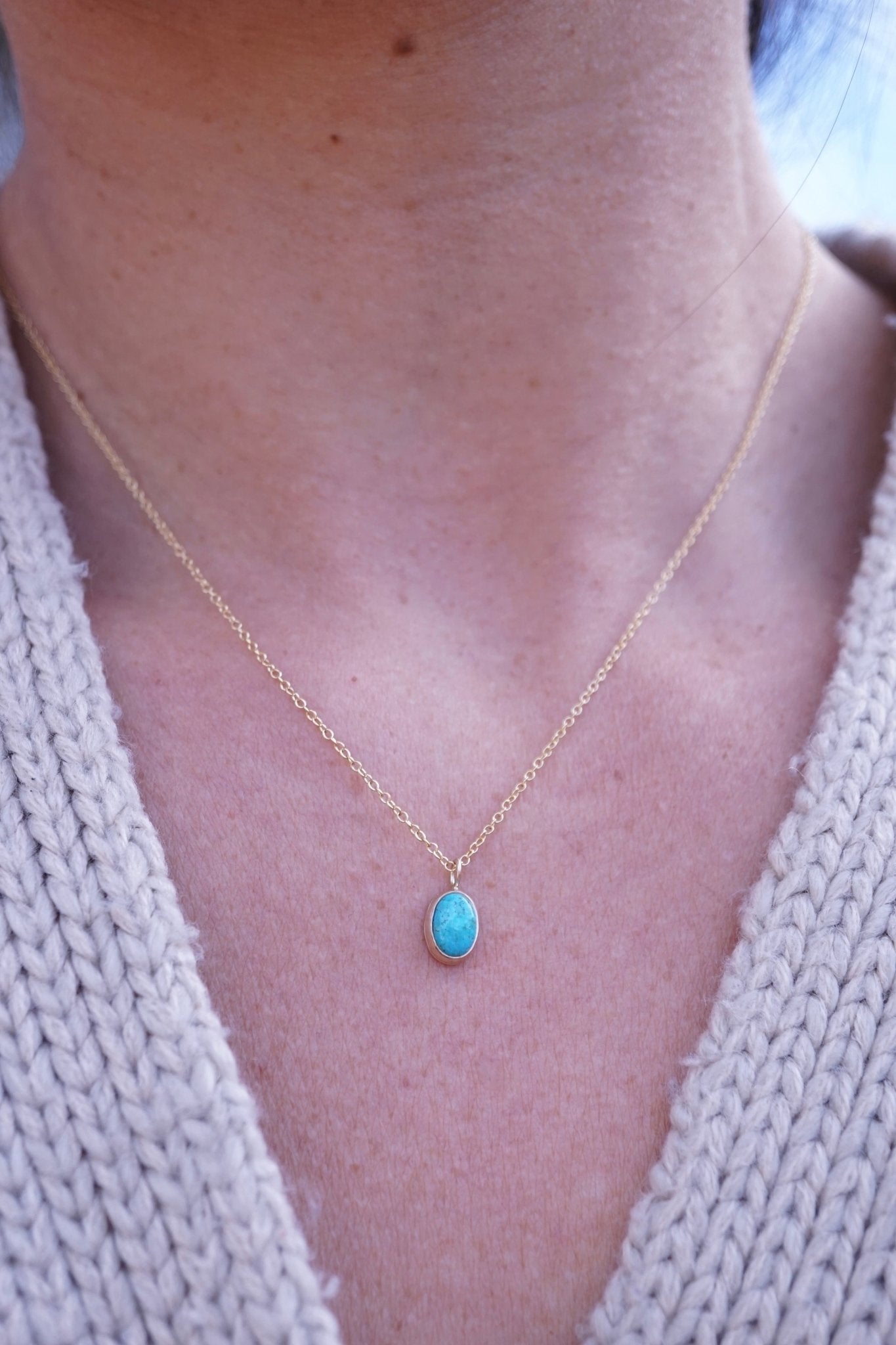 dainty 14k goldfill and kingman turquoise necklace - Lumenrose