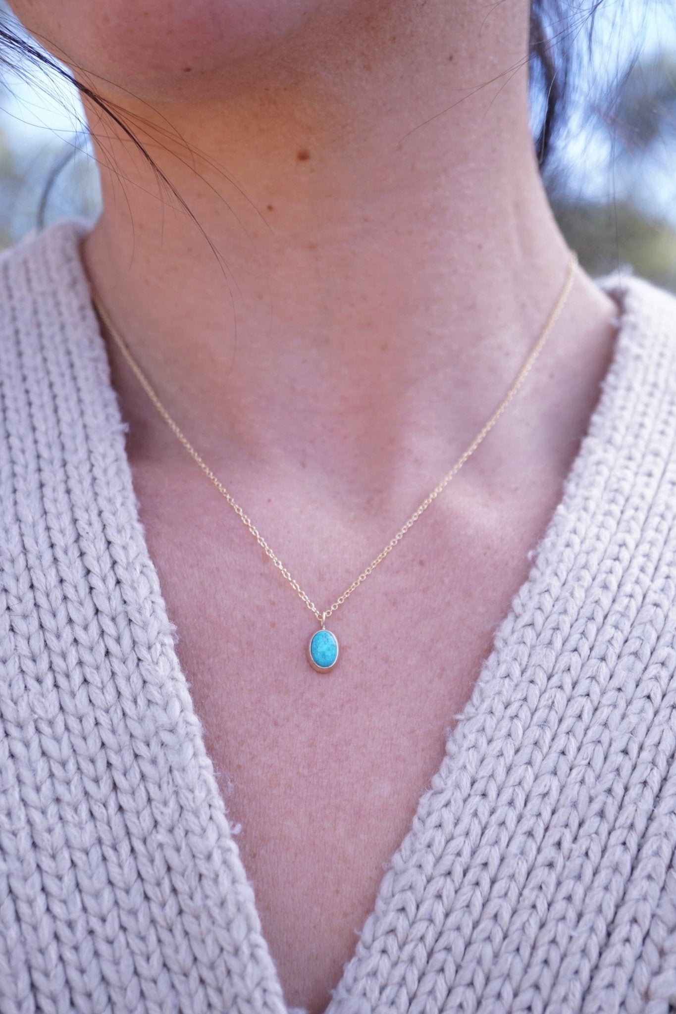 dainty 14k goldfill and kingman turquoise necklace - Lumenrose