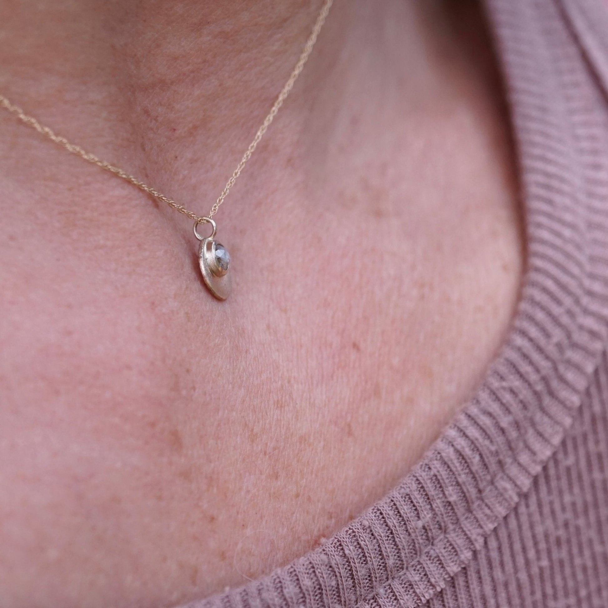 delicate 14k golden orb + diamond necklace - Lumenrose