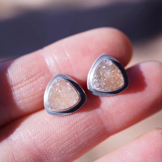 druzy quartz studs - soft triangles - Lumenrose