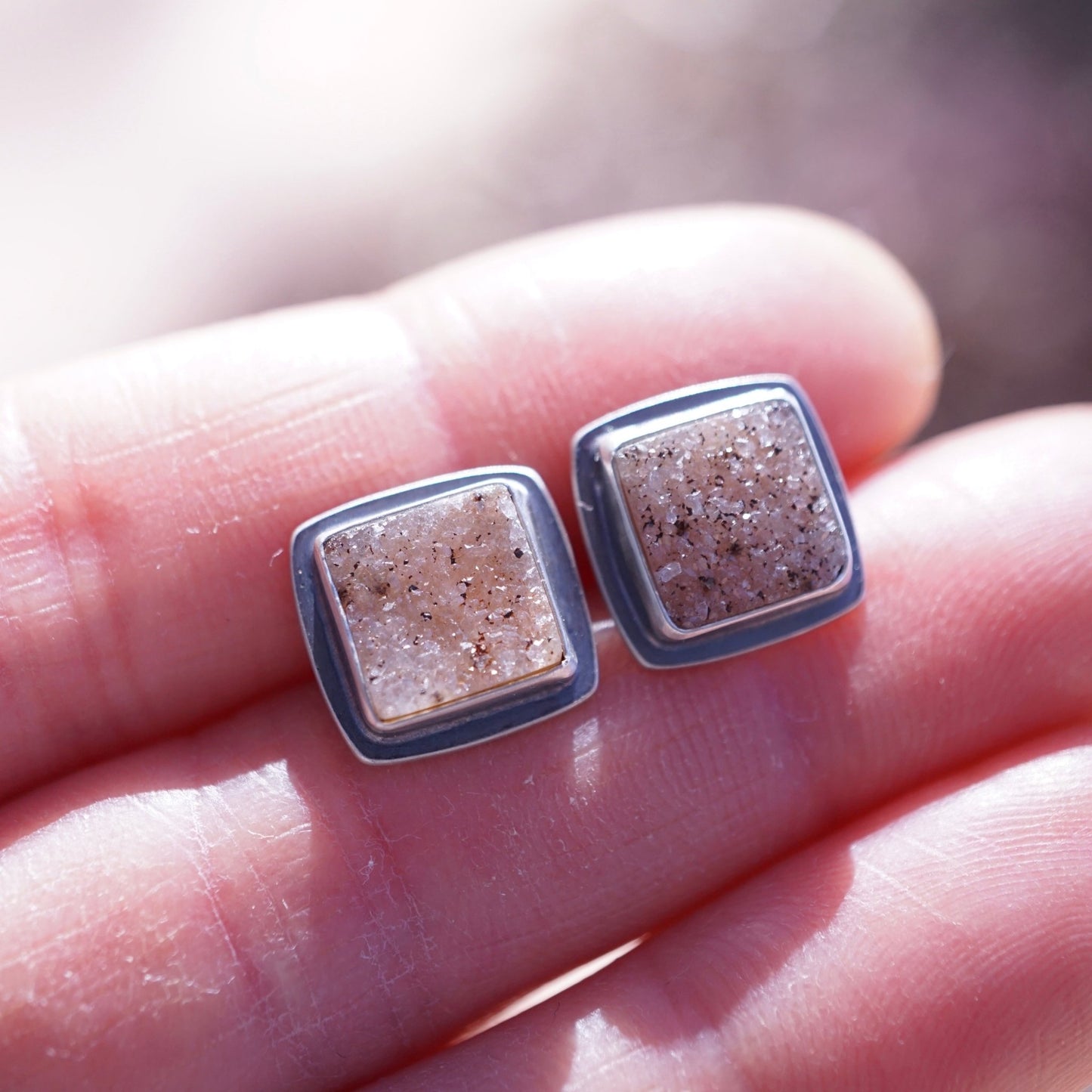 druzy quartz studs - squares - Lumenrose