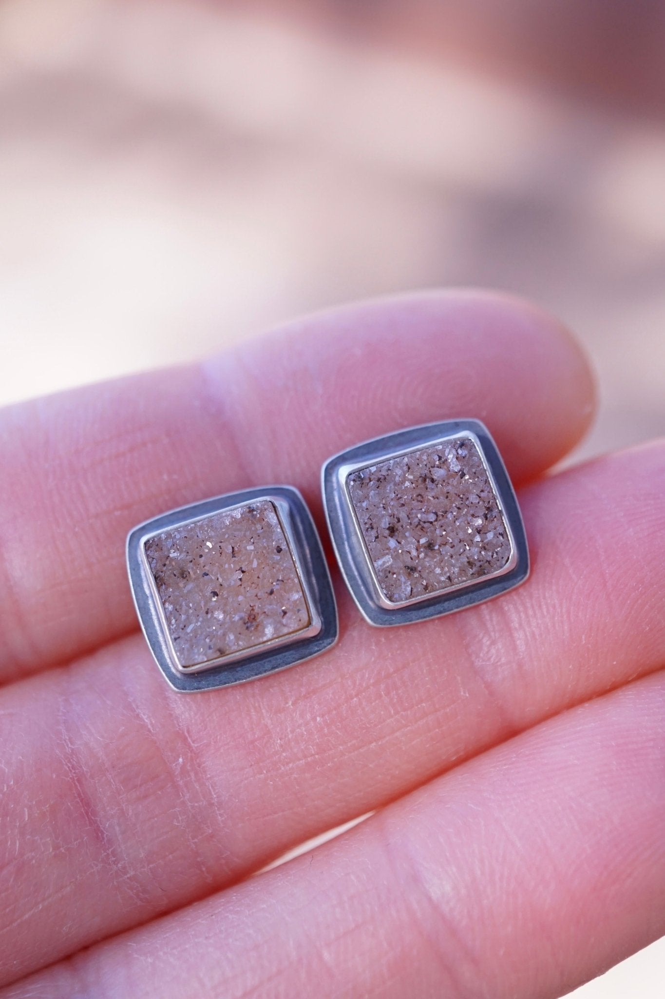 druzy quartz studs - squares - Lumenrose