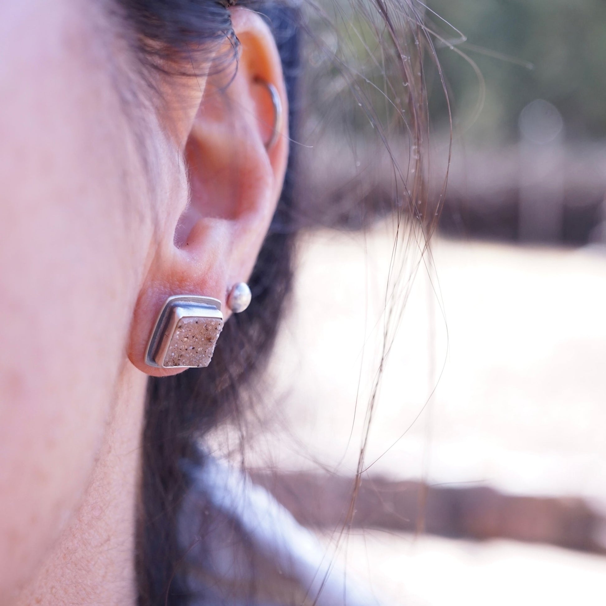 druzy quartz studs - squares - Lumenrose