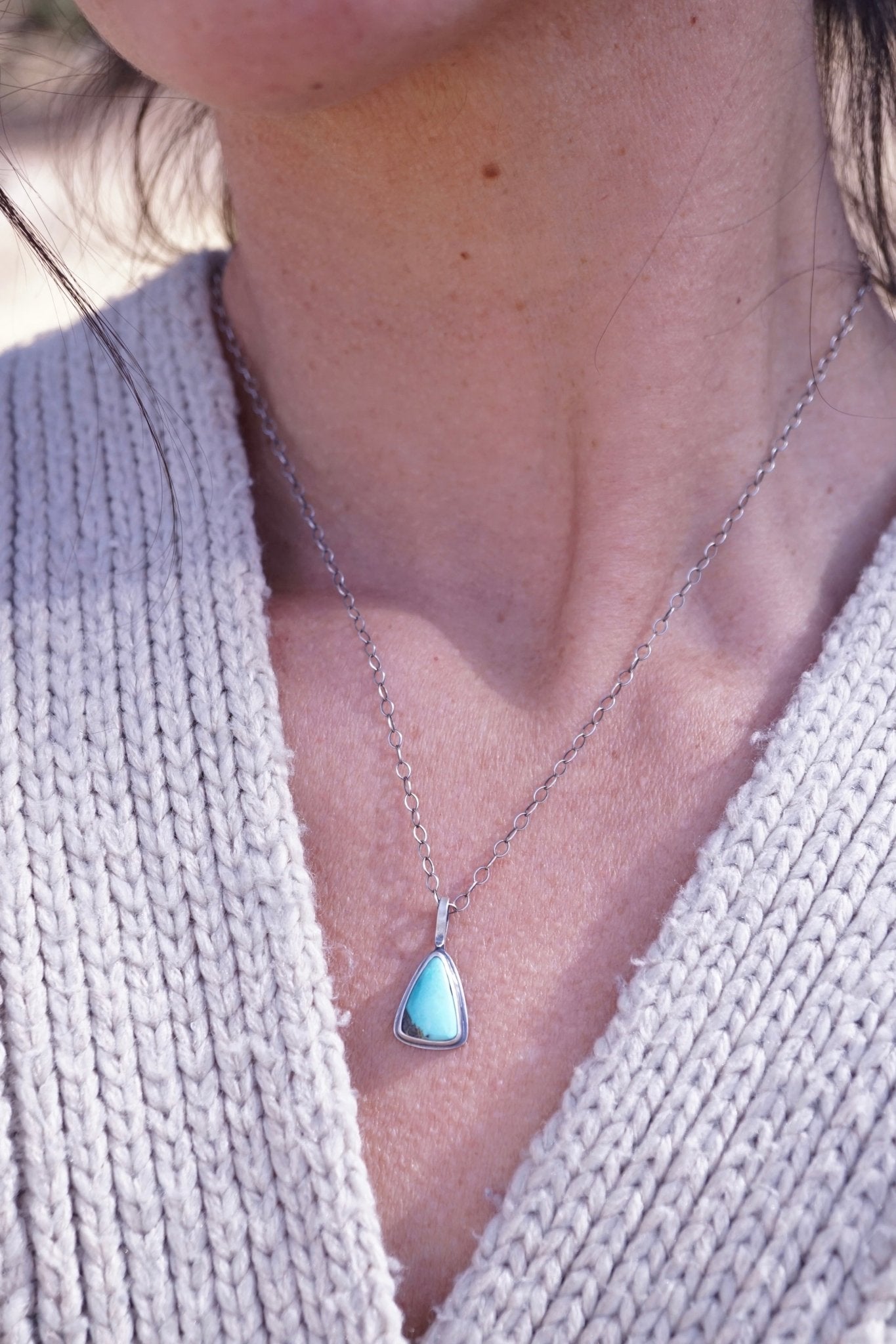 everyday turquoise necklace - blue chinese turquoise triangle - Lumenrose