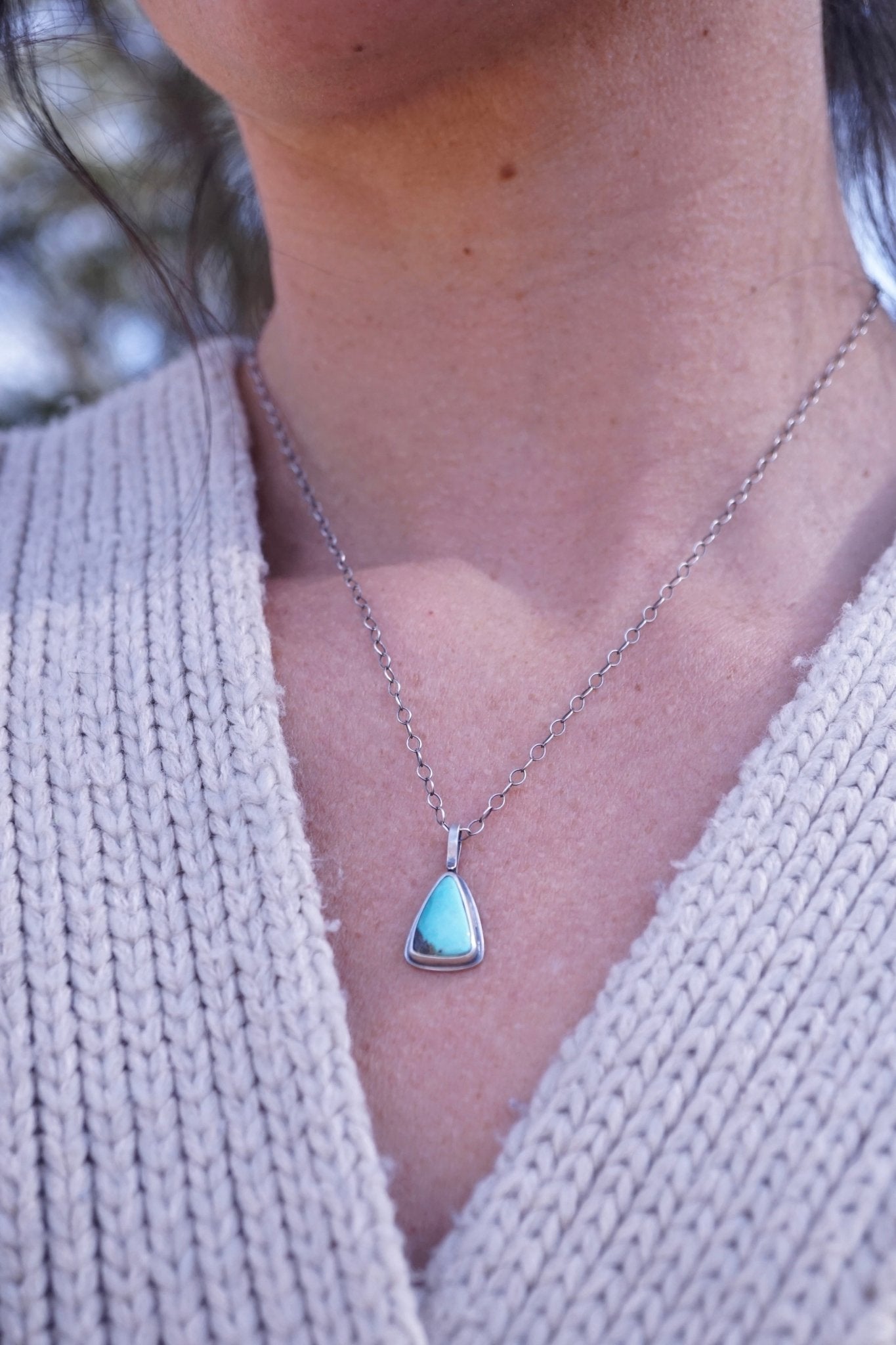 everyday turquoise necklace - blue chinese turquoise triangle - Lumenrose